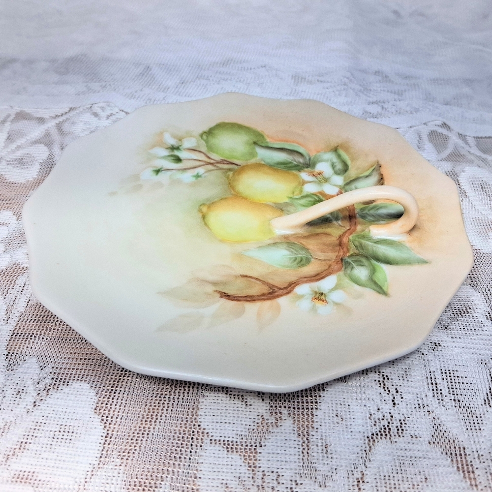 Vintage Hand-painted Fruit Citrus Dish Lemon Tray Tea Service Handled Plate - Picture 6 of 16